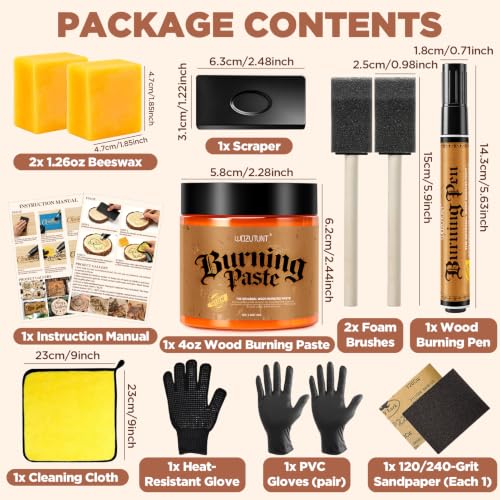 13PCS Wood Burning Paste Kit, 4OZ Wood Burning Gel with Single Sided Wood Burning Pen Marker for Easy Application & Beautiful Engravings, Ideal DIY Craft Kit for Beginners and Handmade Enthusiasts