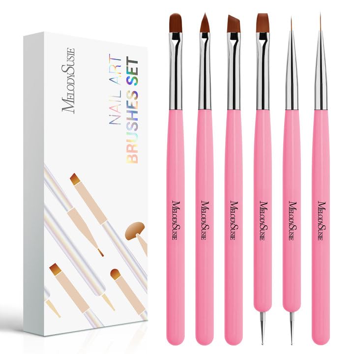 MelodySusie Nail Art Brushes Set, 6pcs Nail Art Design Pen Painting Tools - color: Pink, size: 6