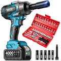 Seesii Impact Wrench 1000N.m(738 Ft-Lbs) & 46PCS 1/4″ Drive Socket Set Tool - color: 738 Ft-lbs / 2x4.0ah Battery & Socket Wrench Set