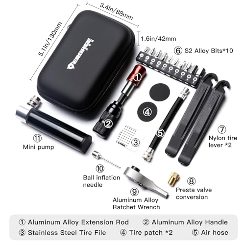 Bike Repair Kit Bike Multitool,Portable Bicycle Tools with Tire Patch,Tire Lever,Ratchet Wrench,Screwdriver Bits,Mini Air Pump Bike Tool Case(Tool Kit with Pump) - size: Tool Kit with Pump