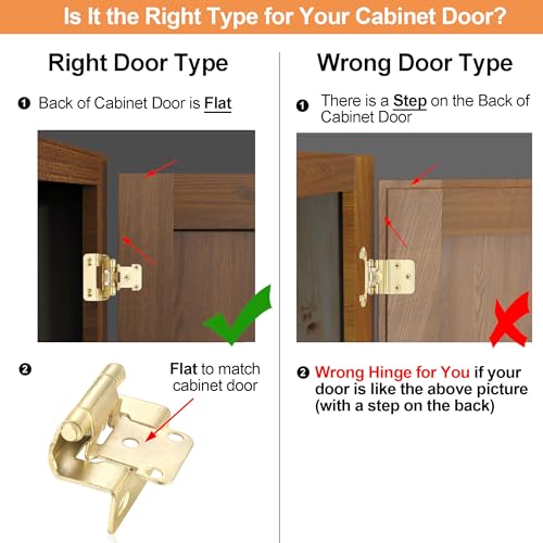 Gold Kitchen Cabinet Hinges, 1/2” Overlay, 4 Pack - color: Gold