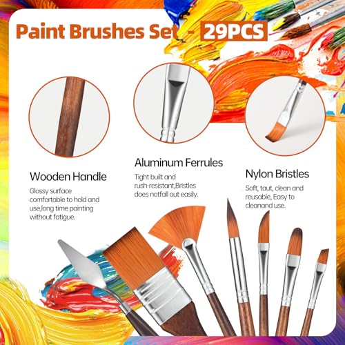 GETHPEN 29pcs Paint Brush Set, Acrylic Paint Brushes, Oil, Watercolor - style: Assorted Shapes