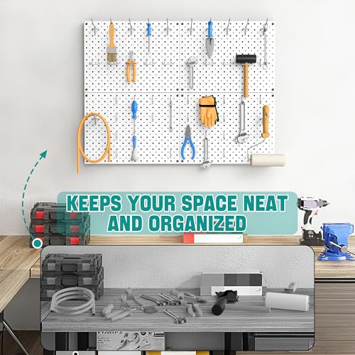 EVERHANGER Metal Pegboard Panels, Heavy Duty Pegboard Wall Organizer - color: White, size: 2pack 12"X16"
