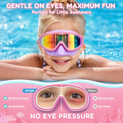 Seago Kids Swim Goggles with Nose Cover 2 Pack for 3-14 Anti-Fog Clear View - color: Yellow & Pink