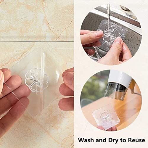 Transparent Adhesive Hooks 30 lb(Max), Waterproof and Oilproof Reusable Seamless Hooks, Heavy Duty Wall Hook for Kitchen Bathroom Office (8 Pack) Transparen