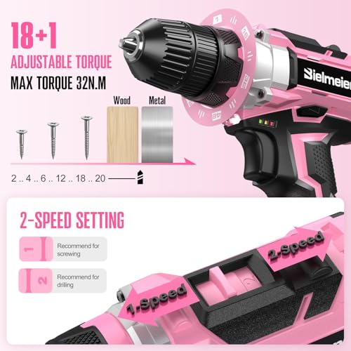 Bielmeier 20V 236Pcs Cordless Pink Drill Set for Women, Home Tool Kit