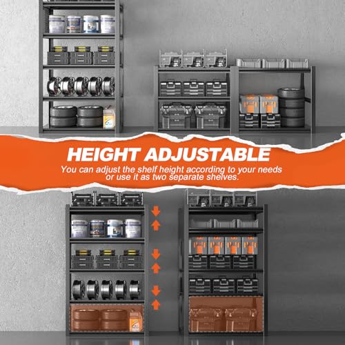 Metal Garage Shelving Unit, Heavy Duty Adjustable Industrial Storage Shelves, Steel Storage Rack for Garage, Warehouse, Basement, Black, 72" H x 47.2" W x 23.6" D, 1 Pack - size: 72"H x 47.2"W x 23.6"D