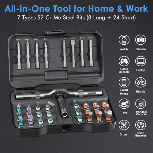 Asnish 34 in 1 Magnetic Screwdriver Set with Ratcheting Multi Bit - color: Black-gray, size: 34 In 1