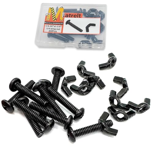 20 Pack Black 1/4"-20 x1-1/4 Screw Bolts and Wing Nut Kit 10pcs Machine Screws with Round Head Phillips 10pcs Butterfly Hand Twist Tighten Nut Zinc Plated Hardware Fitting Fastenings Assortment Kit - size: Black 20 Pack 1/4"-20 x1-1/4"