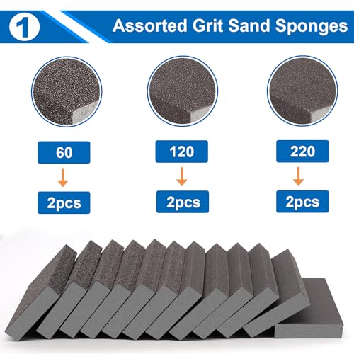 smseace 6Pack Sanding Block 60/120/220 Grit Sandpaper Block Washable and Reusable Sanding Blocks for Wood/Drywall/Metal/Glasses Sanding Block Set Sanding Sponge