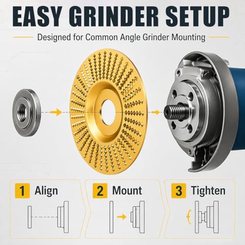 3PCS Angle Grinder Polishing Pad, Wood Grinding Disc Set for Angle Grinder, Tungsten Carbide Grinding Wheel Wood Carving for Cutting, Wood Sanding Polishing and Surface Finishing (Mix,Gold)