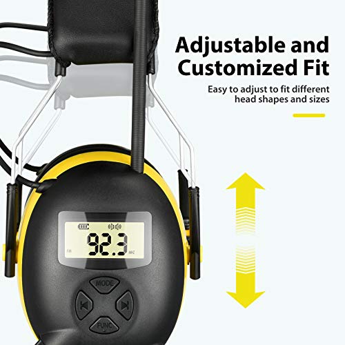BJKing AM/FM Radio Headphones with Digital Display EP003, 30dB AM FM Hearing Protection Safety Ear Muffs, Ear Protection Headphone for Mowing, Landscaping, Shooting and Construction Black-Orange - color: Orange