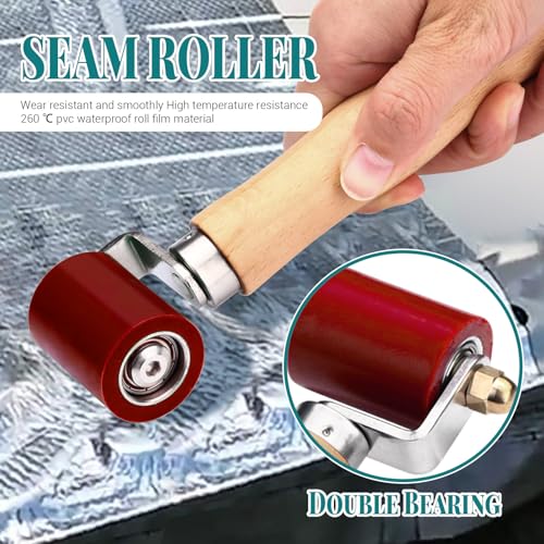 Seam Roller, Silicone Seam Roller Roofing, Smoothing Roofing Tools, Seam Roller for Quilting, Sewing, Wallpaper, Roller Tool for PVC/TPO/EPDM Single Ply Roofing Tape (Red) - color: Red