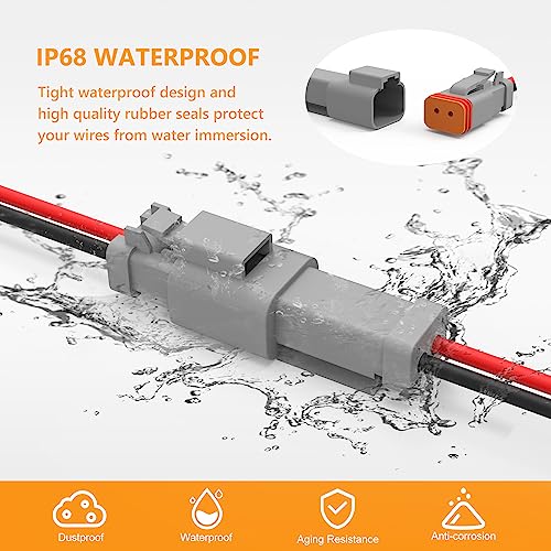 Newdeli Deutsch 2 Pin Connector Kit Waterproof Electrical Connector 16 AWG Male and Female Automotive Wire Connectors for Car Truck Boat, Dt Connector 6 Sets - size: DT Connector 6 Sets 2 Pin