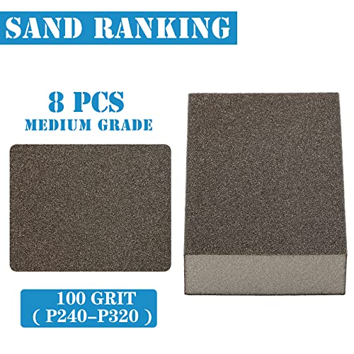 8Pcs 100 Grit Sanding Blocks, Jamiikury Medium Sanding Sponge Washable and Reusable, Wet Dry Sandpaper Sponge for Wood Metal FurniturePaint and Drywall - size: 100 Grits