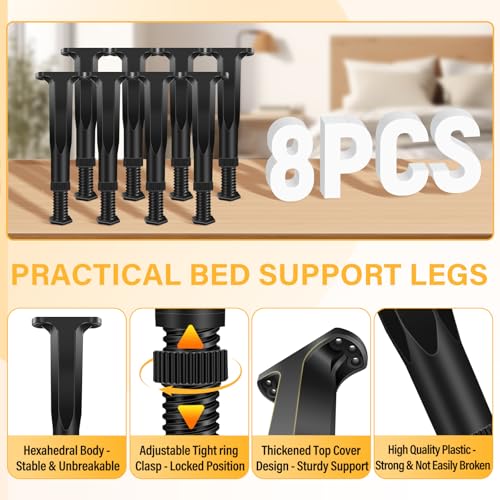 8 PCS Adjustable Height Bed Frame Support Legs - 7.8-14.6inch Bed Slats Support Leg with Screws, Furniture Legs for Bed Frame/Bed Center Slat/Cabinet/Dresser/Table/Sofa/Chair, Bed Replacement Legs - size: 8 PCS