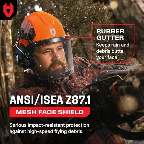 NoCry ANSI Z89.1 Rated Arborist Helmet — Chainsaw Helmet with Face Shield and Ear Muffs — Adjustable Hard Hat with Adaptive Ventilation; Impact-Resistant Mesh Face Shield for Forestry with Side Guards - style: Improved