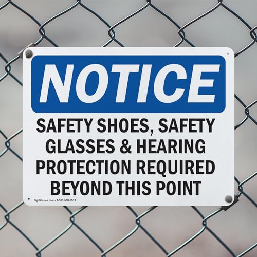 (2 Pack) Safety Shoes Safety Glasses & Hearing Protection OSHA Notice Sign 14 Inch X 10 Inch Plastic Sign, Weather Resistant, UV Protected for Workplace, Business, and Construction Site, Made in the USA - size: 14 Inch X 10 Inch, style: Plastic