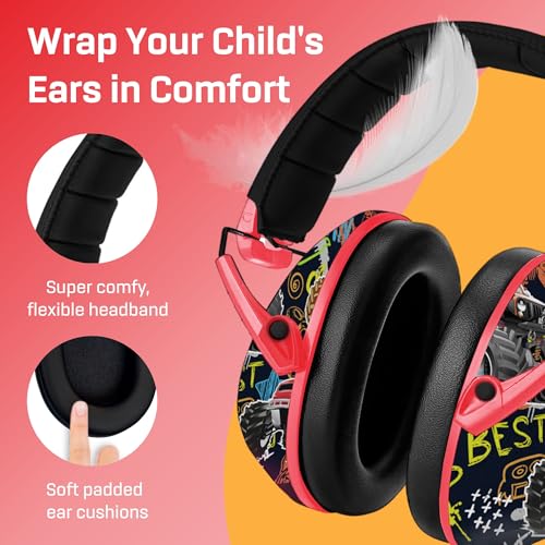 Kids Noise Canceling Headphones - 33 dB (2K Hz) - Ear Protection Earmuffs | Vanderfields' earmuffs protect child's hearing with certified noise-cancellation, soft ear cushions, and adjustable headband - color: Monstertruck