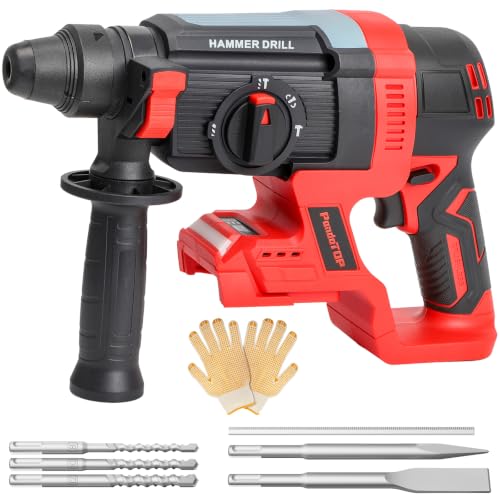 SDS Plus Cordless Rotary Hammer Drill for Milwaukee M18 Battery, Hammer Drill 18v Brushless for Concrete/Masonry/Wood/Metal, Rotomartillo, 4 Functions, 5 Drills with Gloves (Battery Not Included) - color: Red