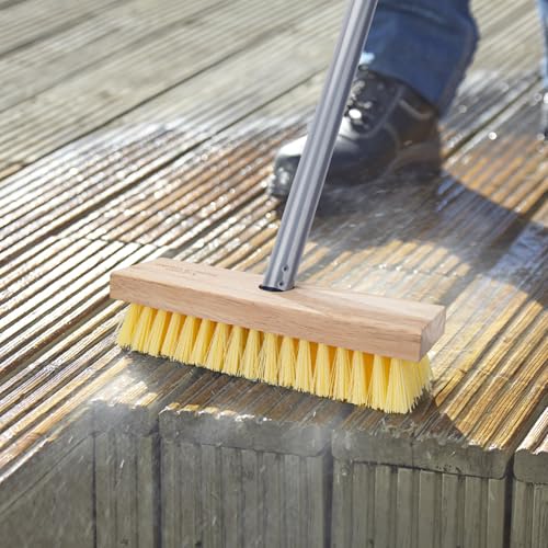Floor Scrubber Brush, 52'' Long Handle Scrub Broom for Deck Cleaning - color: Yellow