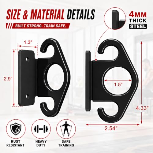 Resistance Bands Wall Mount Anchors, 3 Pack Steel Hook for Home Gym - color: Black