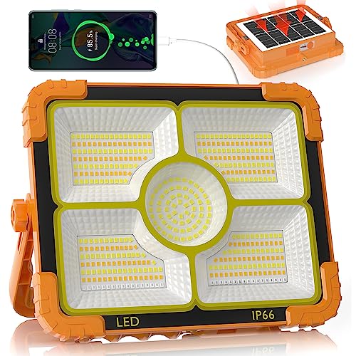 100W LED Solar Work Light, 466 LED 10000LM Magnetic Worklight with 5 Modes, 12000mAh Battary Rechargeable, IP66 Waterproof Portable Solar Outdoor Working Light for Emergency, Repair, Camping