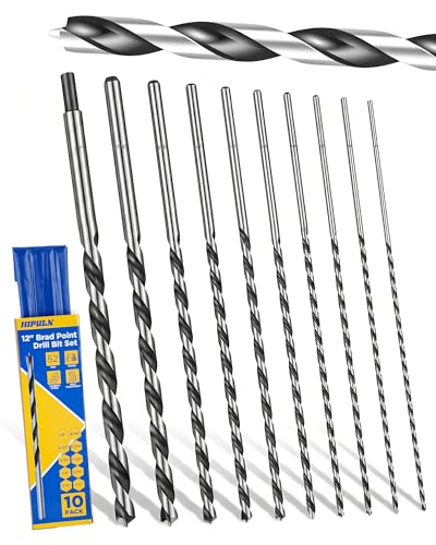 12” Extra Long Drill Bit Set, 10PCS Brad Point Drill Bits for Wood for Precise Woodworking with Laser Marks & Storage Case (1/8", 5/32", 3/16", 1/4", 5/16" 3/8", 7/16", and 1/2")