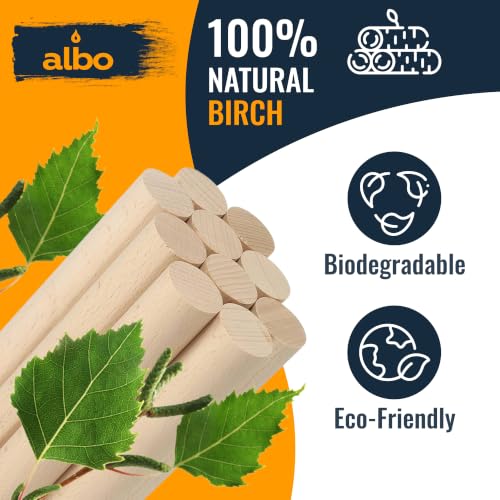 ALBO 1" x 12" Wooden Dowel Rods Set of 5 PCS, Natural Birch Wood - size: 1" x 12" 5 Pcs