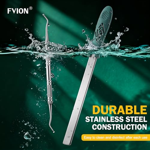 FVION Toenail File for Thick Nails and Toenail Lifter, 2pcs Stainless Steel Nail File and Ingrown Relief Set, Heavy Duty Metal Emery Board for Seniors, Men & Women Pedicure Tool (Green) - color: Green Handle