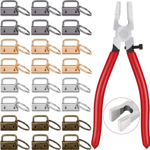 40 Sets Key Fob Hardware, 1 Inch Keychain Hardware with Glass Running Pliers for Key Chain, Lanyard & Wristlet Making Supplies (4 Colors)