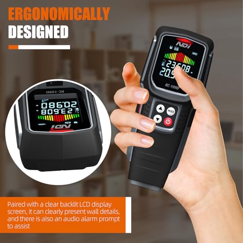 NDI Stud Finder Wall Scanner Leaser distancce Meter 5 in 1 Electronic Stud Detector HD LCD Display & Audible Alarm, for the Center and Edge of Wood AC Wire Metal Studs Joist Pipe