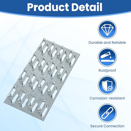 60 Pack Truss Plates, 4" x 2" Pronged Truss Mending Plate with Nail Teeth, Galvanized Steel Repair Tie Plate Bracket for Roofting Truss Wood Timber Connector - size: 4" x 2"