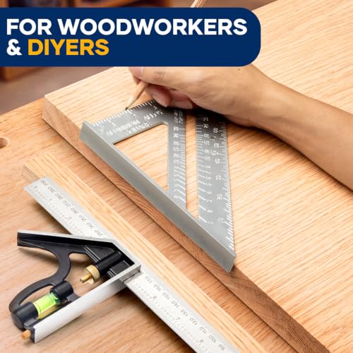 Combination Square 12 Inch and 7 Inch Carpenter Square Tool Set | Aluminum Rafter Square for Framing, Adjustable Combo Square with Stainless Steel Ruler for Carpentry and Woodworking