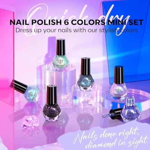 modelones Quick Dry Nail Polish Set, 6 Colors Holographic Aurora Shimmer - color: A0 Aurora Galaxy