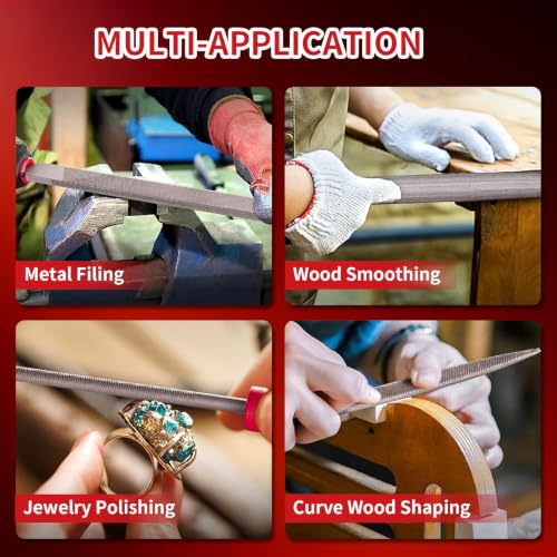 19 PCS Metal File Set, T12 Metal Files for Steel,Flat/Round/Triangle/Half-Round Hand Set with Needle File & Steel Brush for Metals, Metalworking & Woodworking