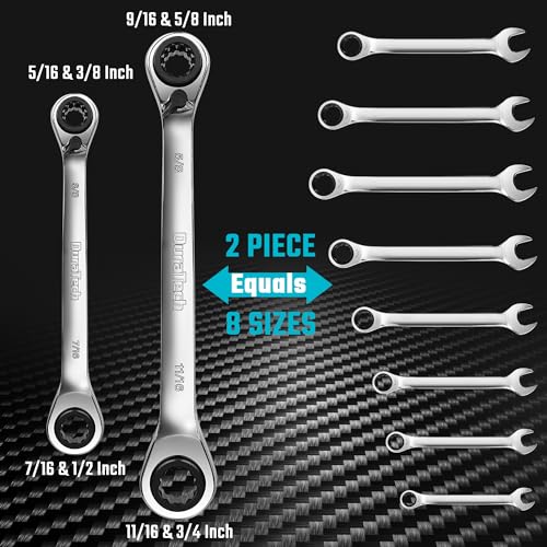 DURATECH 4-in-1 Reversible Ratcheting Box Wrench Set, SAE, 2-Piece - size: 5/16"-3/4"