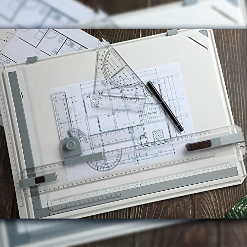 Zonon A3 Portable Drawing Board, Multi-Function Metric Drafting Table Drafting Board with Clear Rule Parallel Motion and Angle Adjustable Measuring System(A3) - size: A3