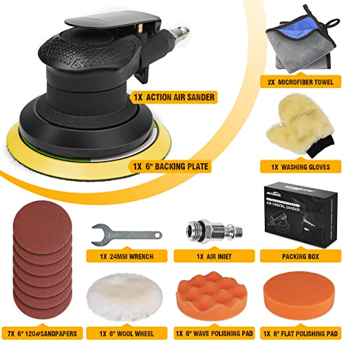 Autolock 6 Inches Air Random Orbital Sander, Pneumatic Palm Sander 1pcs - size: 6 Inch