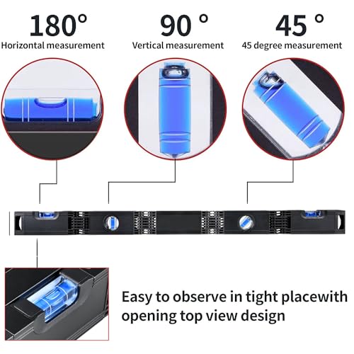 28-In Folding Level Tool, Magnetic Foldable Level Ruler with 4 Easy-Read Bubbles, Aluminum Alloy Multi-Angle Leveling Tool for 4 Foot Layout, Corners, Stairs, Woodworking & Construction & DIY'er - color: Black Folding Level Tool