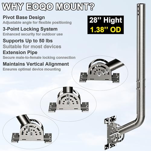 28" Heavy Duty Adjustable Antenna Wall Mount – 430 Stainless Steel J-Pole Solid Mast Bracket for Starlink (Adapter Required), TV Antennas, Weather Stations – 1.38" OD Pivot Base (Silver) - color: 28‘’ Long Wall Mount Silver