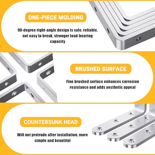 25Pcs Stainless Steel Angle Brackets 4”x 4” Heavy Duty Corner Brackets | 3MM Thick L Bracket for Wood 4in Stainless Corner Braces 90 Degree Metal Joint Hardware for Shelves Wooden Furniture Cabinet - size: Silver-4x4 Inch