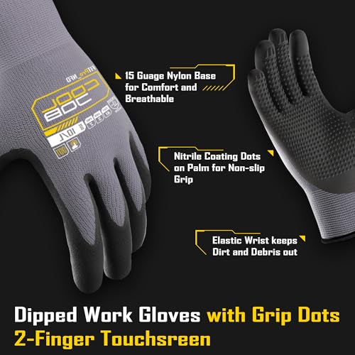 COOLJOB 36 Pairs Nitrile Rubber Dipped Safety Work Gloves with Grip Dots - size: Medium, style: Smart Touch(36 Pairs)