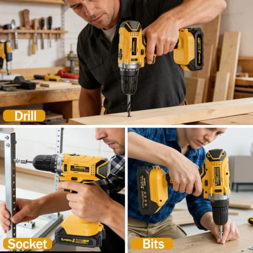 Sundpey 267 Pcs Tool Kit Set for Home with 21V Cordless Drill & Drawer Case