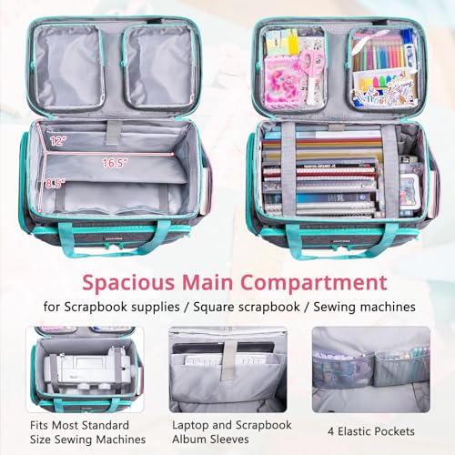 AMOIGEE Rolling Craft Bag with Wheels for Sewing Machine & Craft Supplies - color: Grey - Teal, size: With Wheels