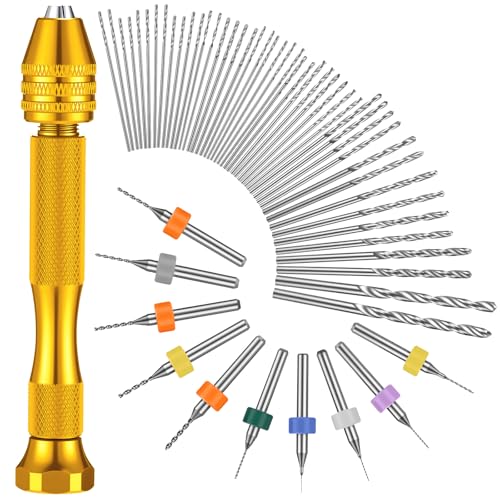 Mudder 57 Pcs Micro Drill Bits & Pin Vise Set 0.1-3mm, Gold - color: Gold