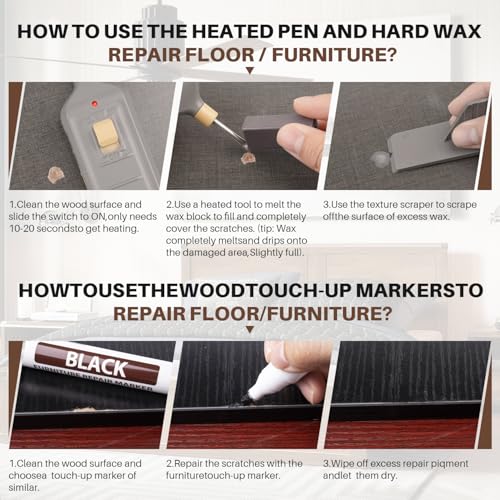 Vinyl Laminate Hardwood Floor Repair Kit -6 Colors Floor Wax Wood Furniture Touch Up Marker Restore Any Scratches, Stains, Cracks, Hole for Floor, Door, Cabinet - color: B-6 Colors