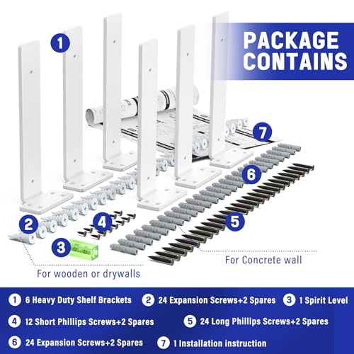Goovilla Shelf Bracket, Floating Shelf Brackets 12 inch Long, 6 Pack, White - size: 12 Inch, style: White 6Pack