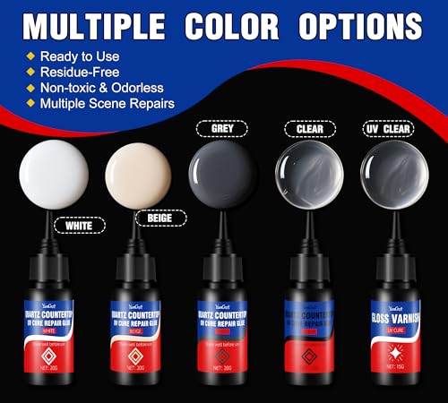 Quartz Countertop Repair Kit 4 Colours UV 30s Cure Chips Cracks Filler