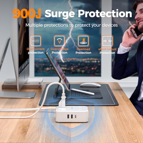 TESSAN Surge Protector Power Strip with 900J Surge Protection, 5 Ft, Grey - color: Grey with 20W PD, size: 5 feet